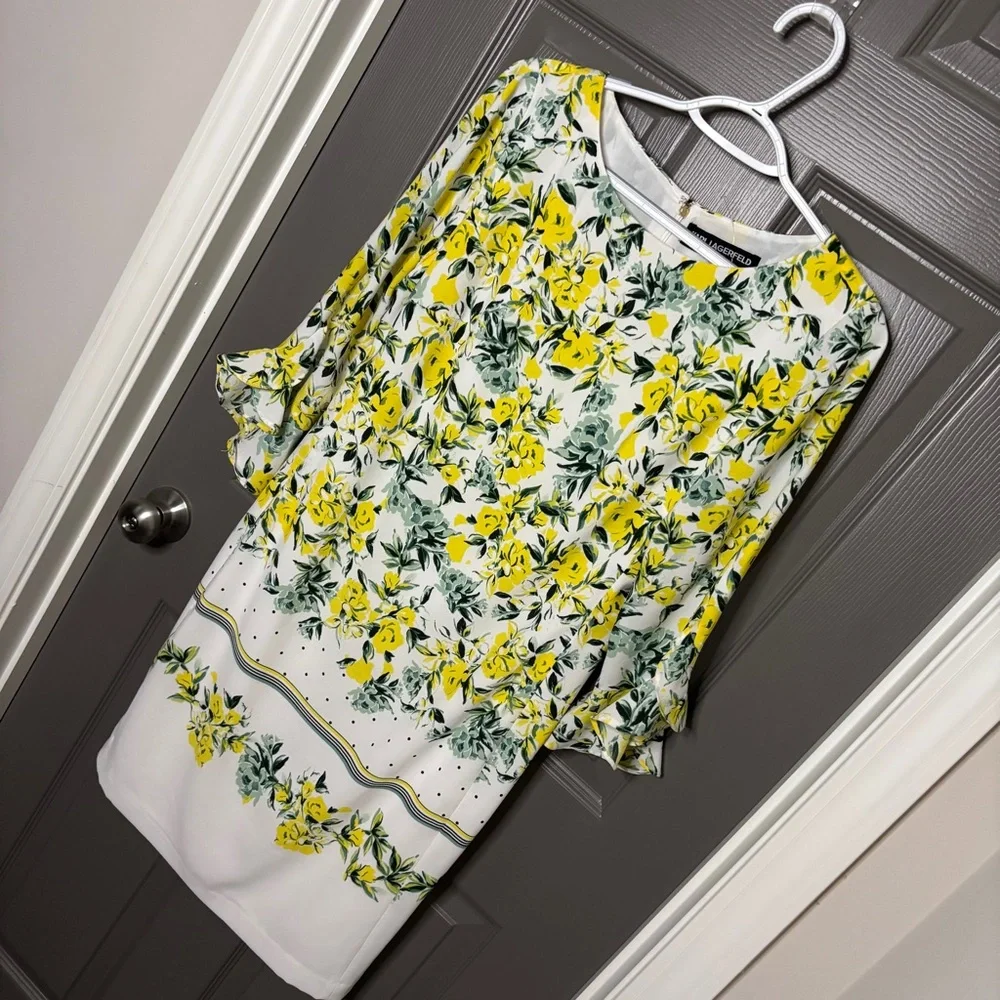Karl Lagerfeld Paris New Vibrant Floral Dress with Ruffled Tulip Sleeves Size 8 - Picture 8 of 14